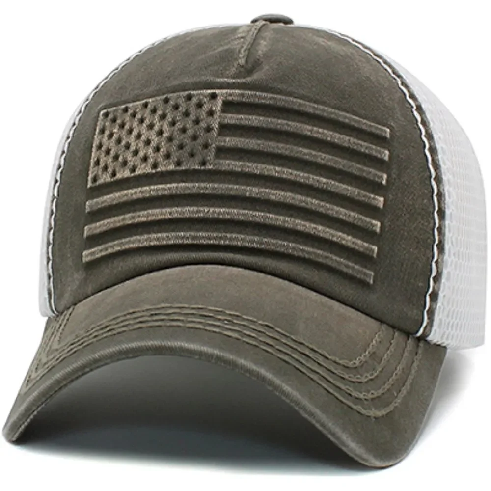 Grey Ladies American Flag Mesh Trucker Hat